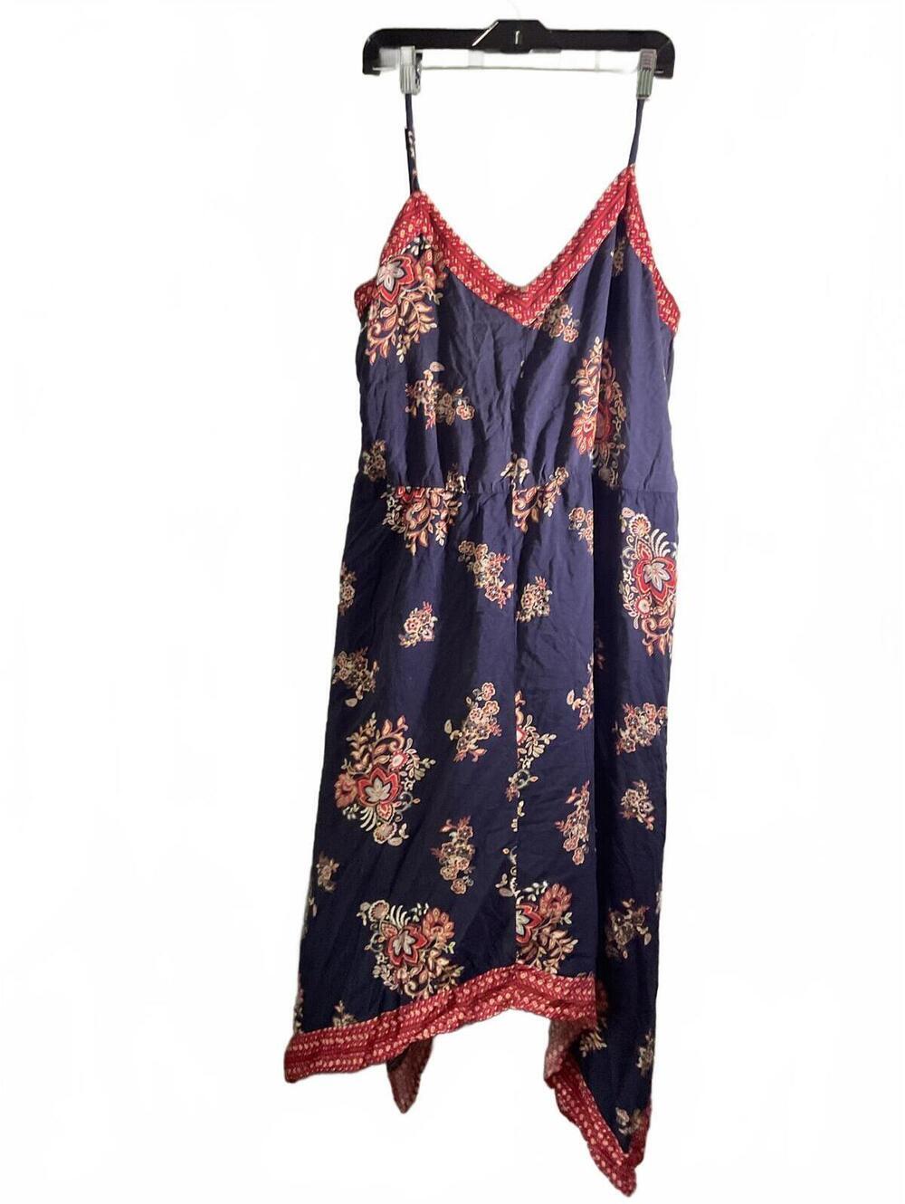 Xhilaration Women's Floral Print Spaghetti Strap Dress Size XXL Navy Red Trim